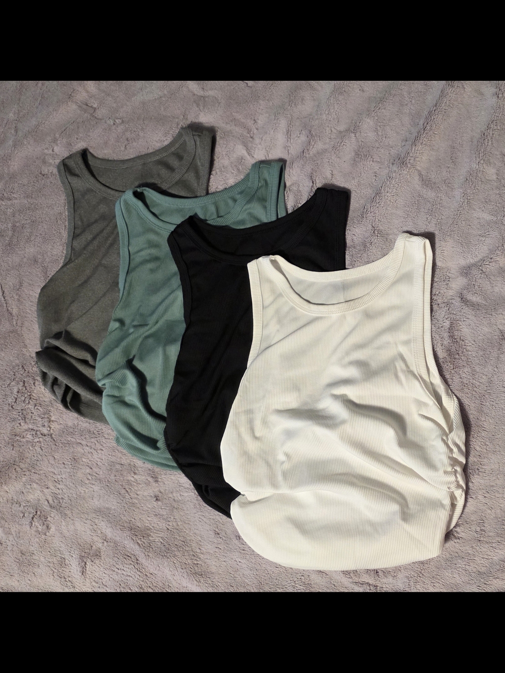 Women’s Ruched Ribbed Tank Top Bundle - White, Black, Sage, Gray - Size S - NWOT